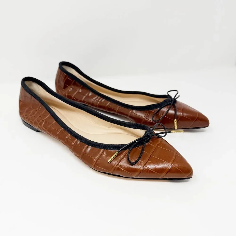 AGL Jomy Pointed Toe Ballet Flat Women's Size 39.5 (9.5 US) Cognac Made In Italy